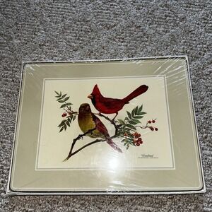 English Life  4 Cork Hard Backed Placemats- Cardinal - Songbirds Made In England